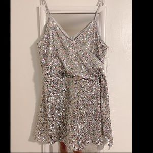 Lulus silver iridescent sequin sparkly romper size M